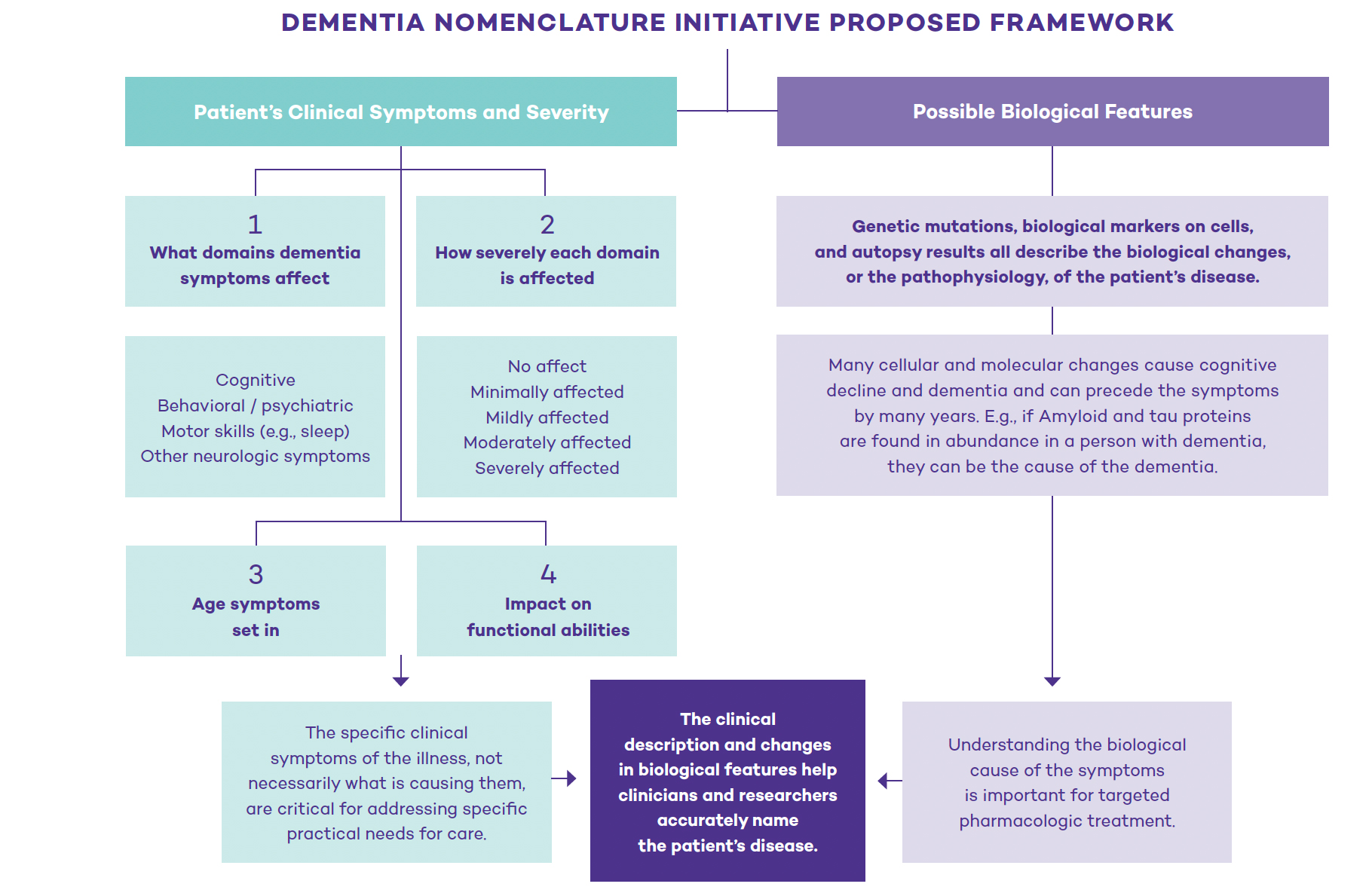 The Dementia Nomenclature Initiative published a framework on Oct. 16, 2023 to divide dementia-related diseases’ clinical symptoms and biology into two separate categories. The team created a flowchart for standardizing diagnosis through initial findings from three focus groups, patients, clinicians and researchers, according to the study. (Image provided by Dementia Nomenclature Initiative)