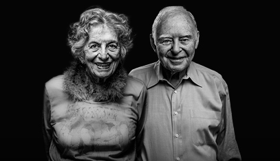 Black and white photo of two SuperAgers